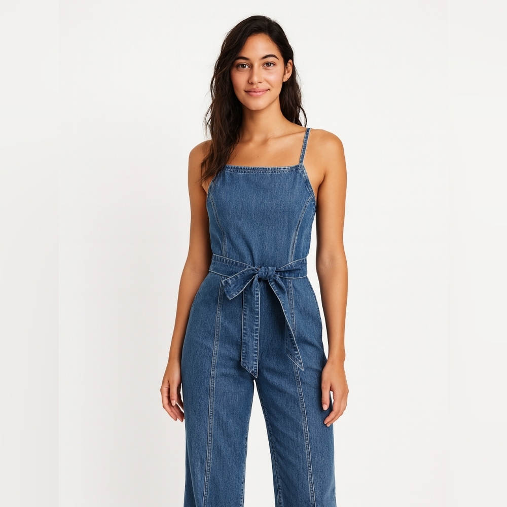 HOLLISTER Denim Chambray Jumpsuit One Piece Overalls Belted Size Small